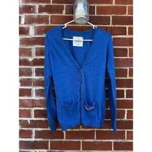 Hollister Blue Button Front Cardigan Sweater V-Neck Long Sleeve Medium